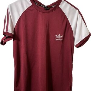 Adidas Maroon and White T-Shirt